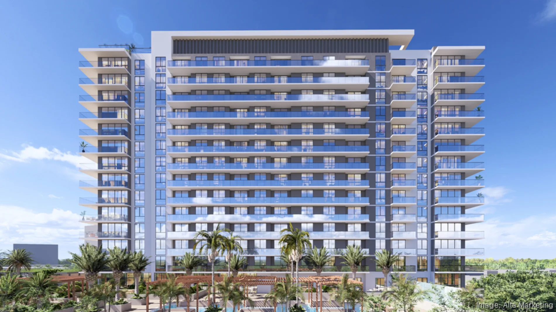 Gaia Residences Hollywood FL exterior view of luxury 18-story condominium tower by Alta Developers